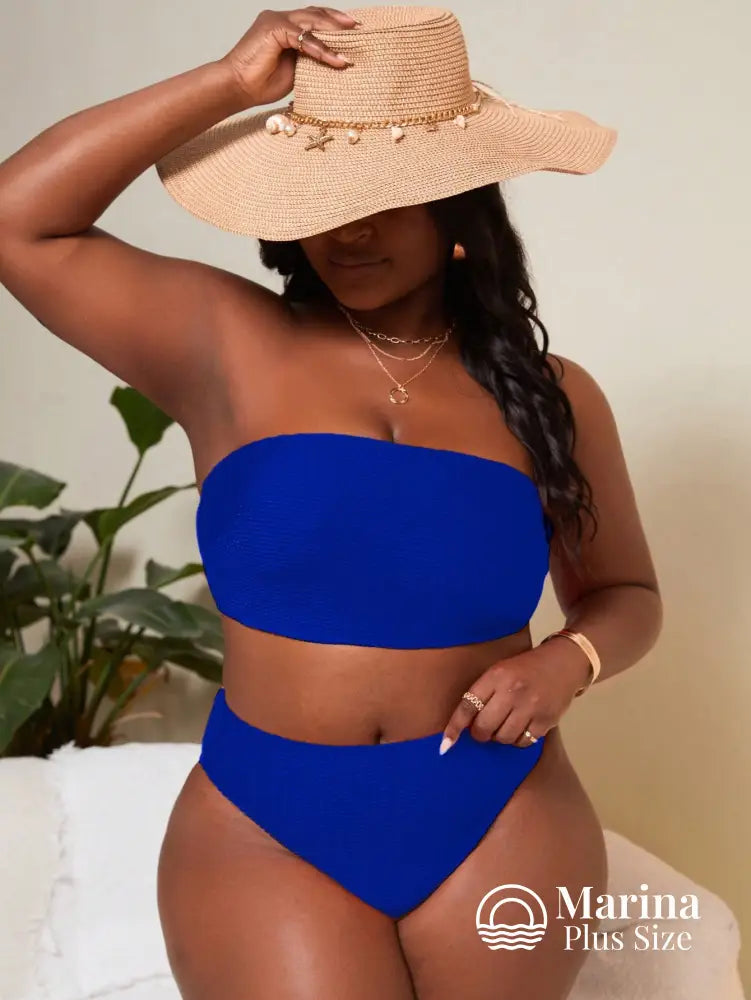 Biquíni Tomara Que Caia Canelado Cintura Alta Plus Size Azul Royal / G Biquíni Tomara Que Caia Canelado Cintura Alta
