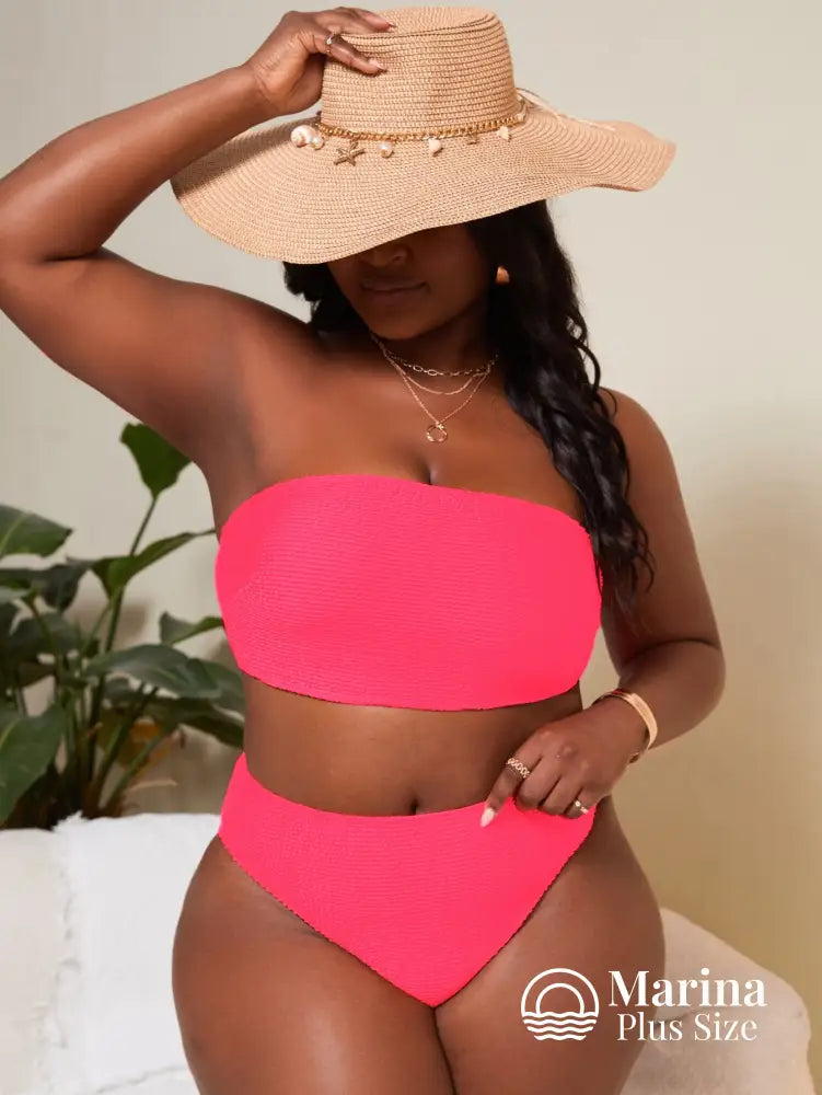 Biquíni Tomara Que Caia Canelado Cintura Alta Plus Size Rosa Choque / G Biquíni Tomara Que Caia Canelado Cintura Alta
