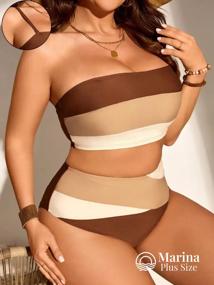 Biquíni Tomara Que Caia Cintura Alta Bicolor Plus Size Biquíni Tomara Que Caia Cintura Alta Bicolor Plus Size