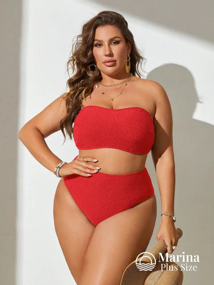 Biquíni Tomara Que Caia Texturizado Cintura Alta Plus Size Biquíni Tomara Que Caia Texturizado Cintura Alta Plus Size
