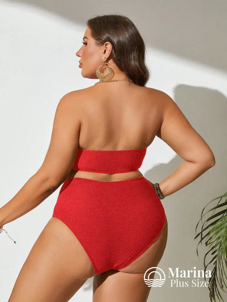 Biquíni Tomara Que Caia Texturizado Cintura Alta Plus Size Biquíni Tomara Que Caia Texturizado Cintura Alta Plus Size