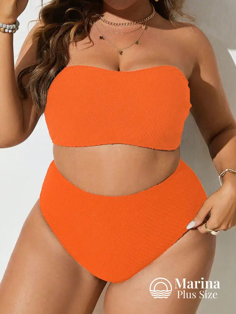 Biquíni Tomara Que Caia Texturizado Cintura Alta Plus Size Laranja / G Biquíni Tomara Que Caia Texturizado Cintura Alta