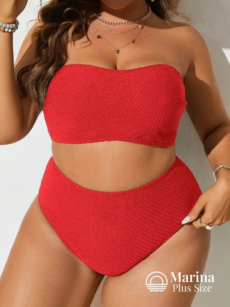Biquíni Tomara Que Caia Texturizado Cintura Alta Plus Size Vermelho / G Biquíni Tomara Que Caia Texturizado Cintura