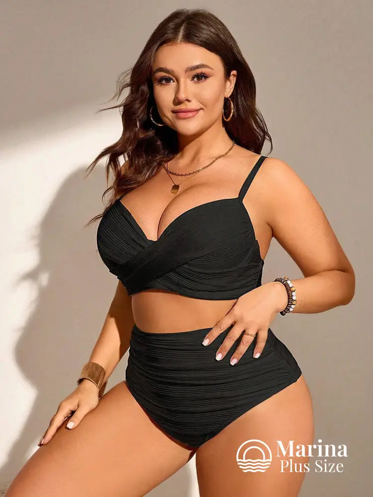 Biquíni Top Drapeado Cintura Alta Modelador Plus Size Biquíni Top Drapeado Cintura Alta Modelador Plus Size