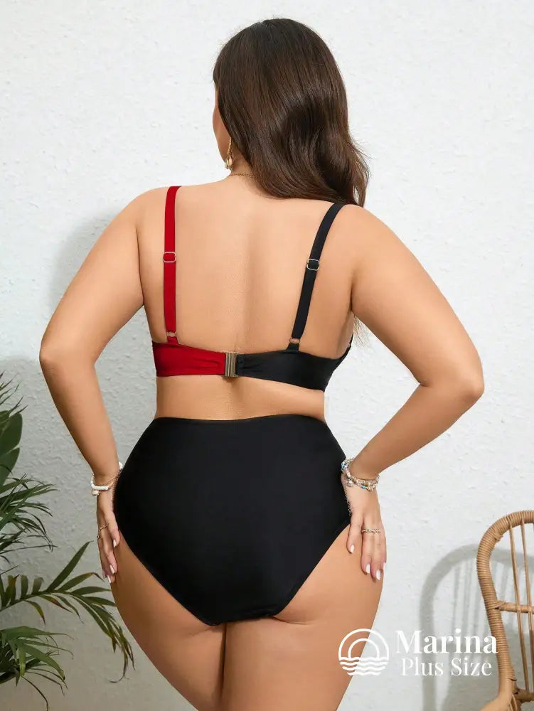 Biquíni Transpassado Bicolor Cintura Alta Plus Size Biquíni Transpassado Bicolor Cintura Alta Plus Size
