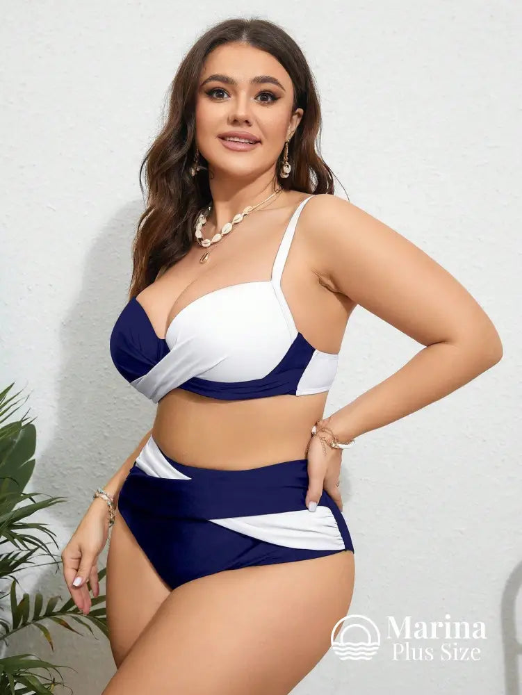 Biquíni Transpassado Bicolor Cintura Alta Plus Size Biquíni Transpassado Bicolor Cintura Alta Plus Size