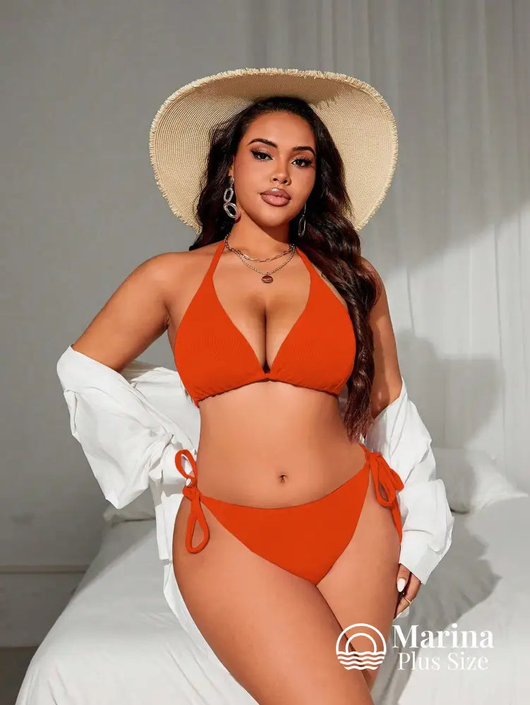 Biquíni Triângulo Canelado Amarração Lateral Plus Size Biquíni Triângulo Canelado Amarração Lateral Plus Size