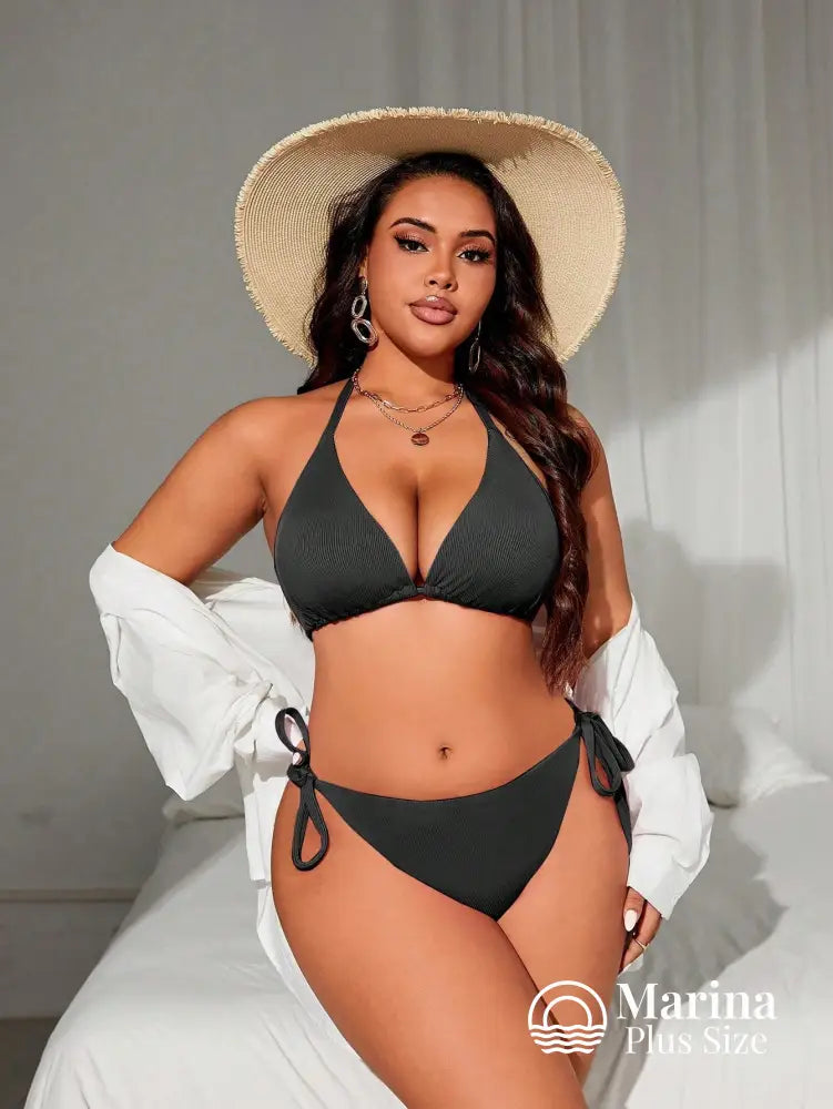 Biquíni Triângulo Canelado Amarração Lateral Plus Size Biquíni Triângulo Canelado Amarração Lateral Plus Size