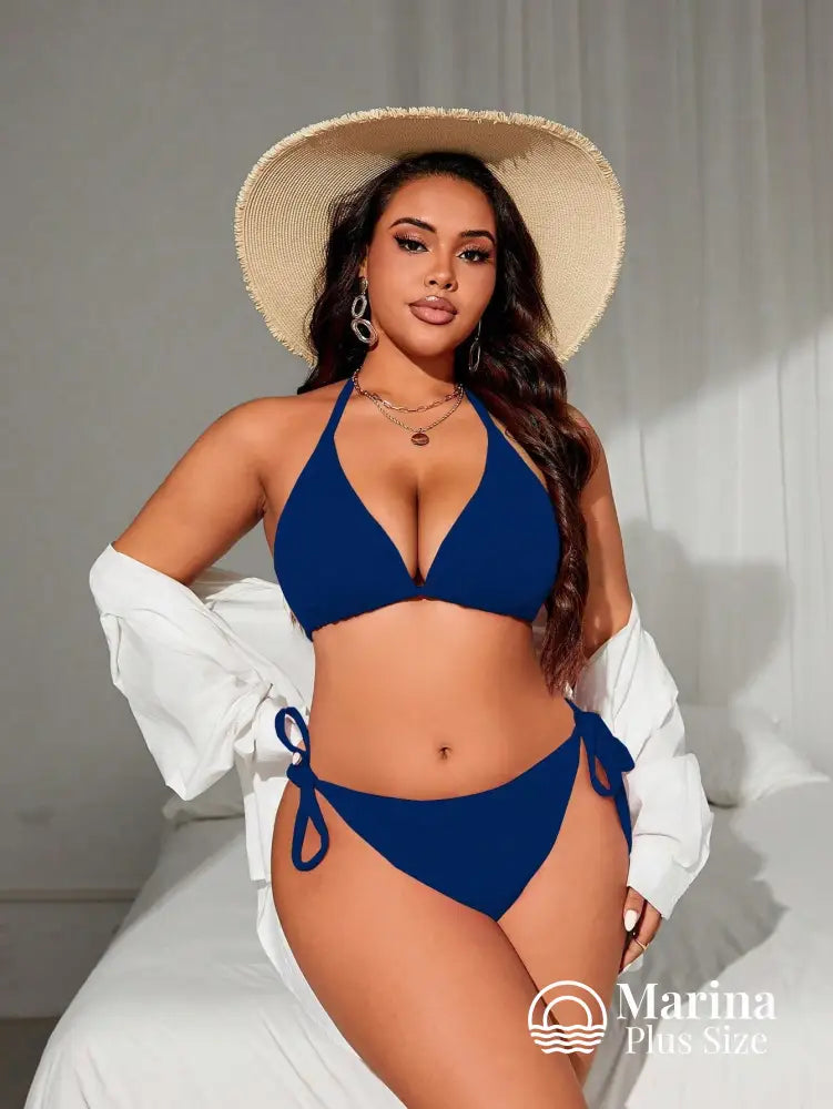 Biquíni Triângulo Canelado Amarração Lateral Plus Size Biquíni Triângulo Canelado Amarração Lateral Plus Size