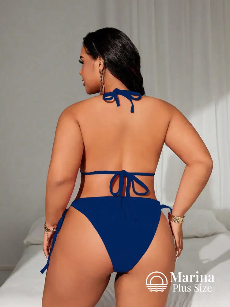Biquíni Triângulo Canelado Amarração Lateral Plus Size Biquíni Triângulo Canelado Amarração Lateral Plus Size
