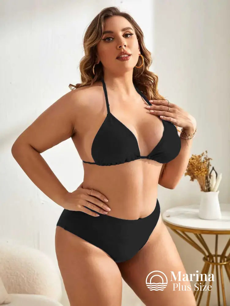 Biquíni Triângulo Cintura Alta Amarração Plus Size Biquíni Triângulo Cintura Alta Amarração Plus Size
