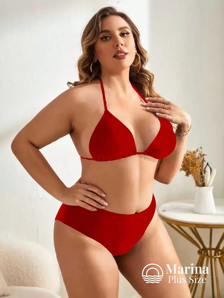 Biquíni Triângulo Cintura Alta Amarração Plus Size Biquíni Triângulo Cintura Alta Amarração Plus Size