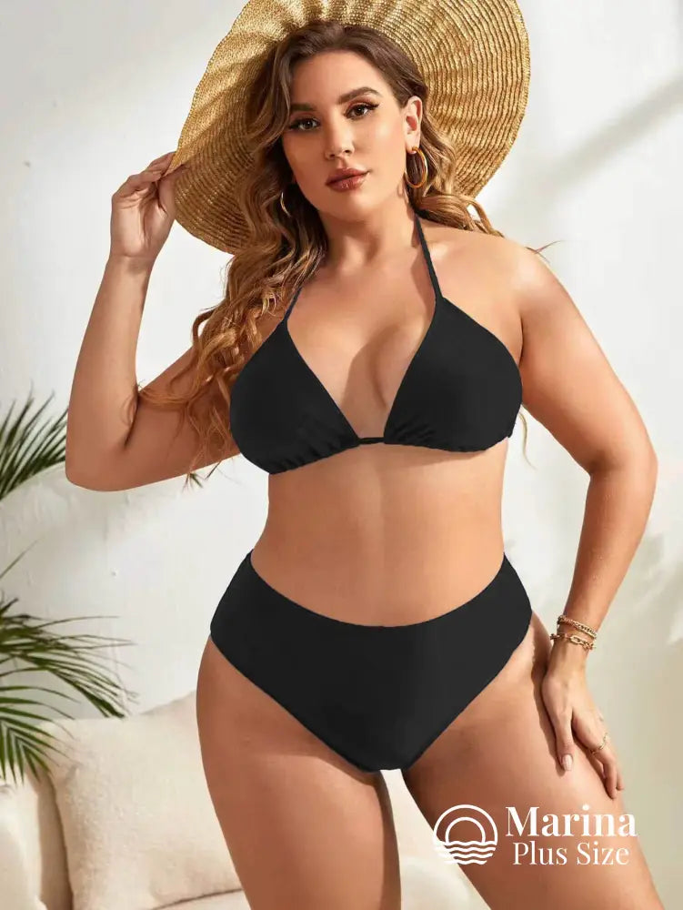 Biquíni Triângulo Cintura Alta Amarração Plus Size Preto / G Biquíni Triângulo Cintura Alta Amarração Plus Size