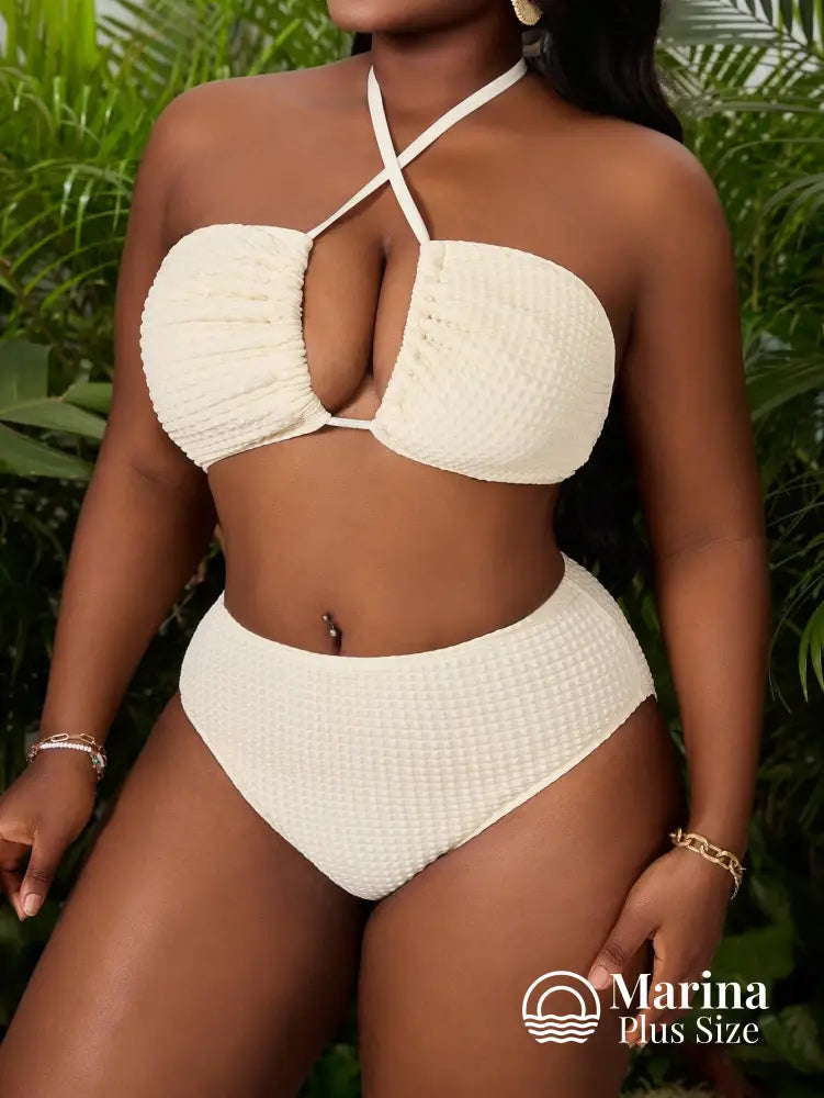 Conjunto Biquíni 3 Peças Canelado Saia Assimétrica Plus Size Conjunto Biquíni 3 Peças Canelado Saia Assimétrica Plus