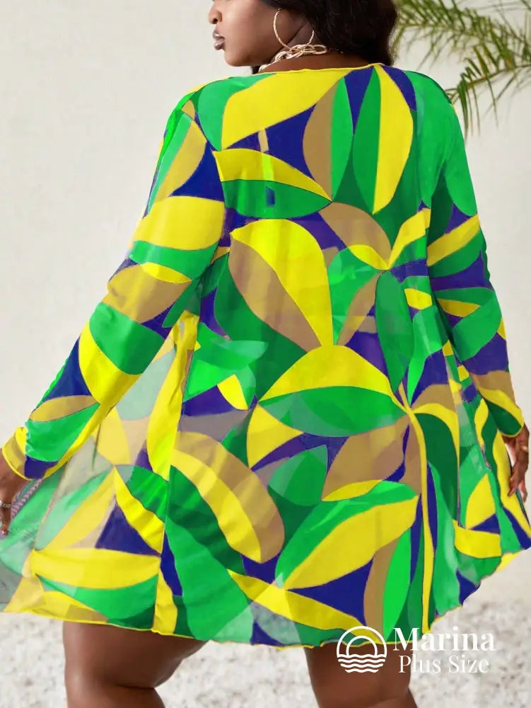Conjunto Biquíni 3 Peças Saída Estampa Geométrica Plus Size Conjunto Biquíni 3 Peças Saída Estampa Geométrica Plus Size