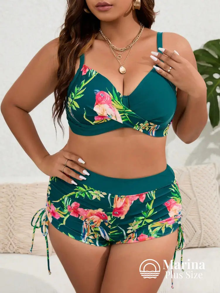 Conjunto Biquíni Estampa Tropical Top Estruturado Plus Size Conjunto Biquíni Estampa Tropical Top Estruturado Plus Size