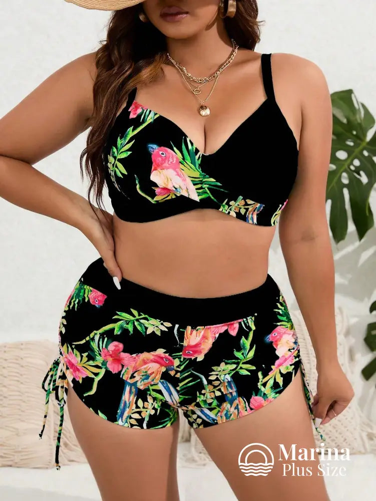 Conjunto Biquíni Estampa Tropical Top Estruturado Plus Size Conjunto Biquíni Estampa Tropical Top Estruturado Plus Size