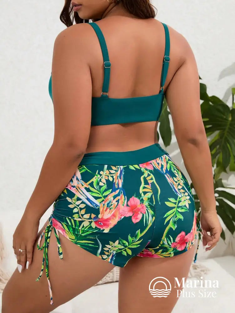 Conjunto Biquíni Estampa Tropical Top Estruturado Plus Size Conjunto Biquíni Estampa Tropical Top Estruturado Plus Size