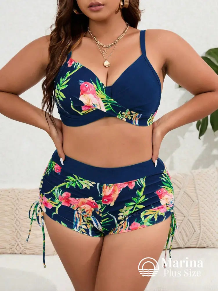 Conjunto Biquíni Estampa Tropical Top Estruturado Plus Size Conjunto Biquíni Estampa Tropical Top Estruturado Plus Size