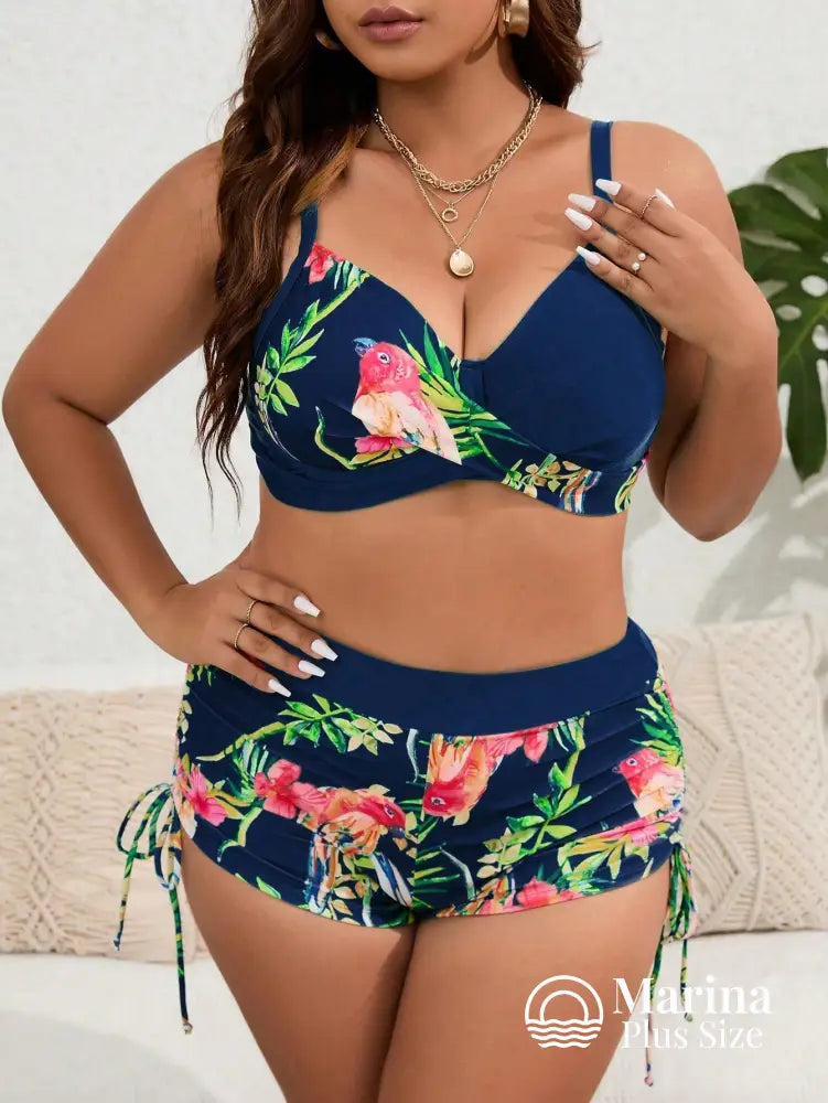 Conjunto Biquíni Estampa Tropical Top Estruturado Plus Size Conjunto Biquíni Estampa Tropical Top Estruturado Plus Size