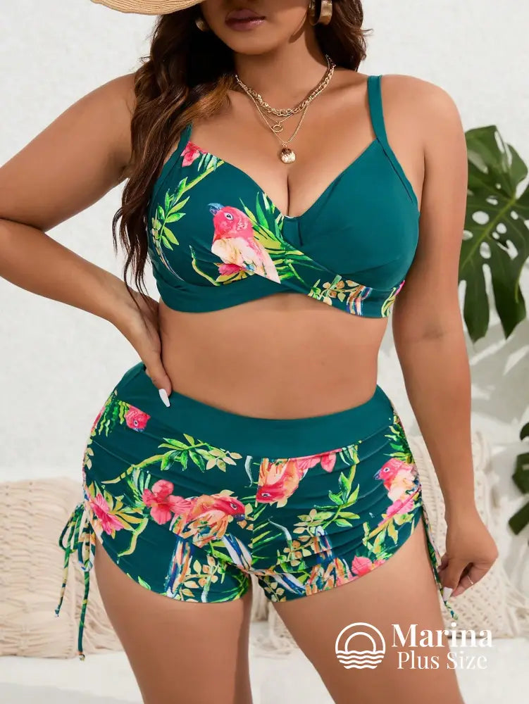 Conjunto Biquíni Estampa Tropical Top Estruturado Plus Size Conjunto Biquíni Estampa Tropical Top Estruturado Plus Size