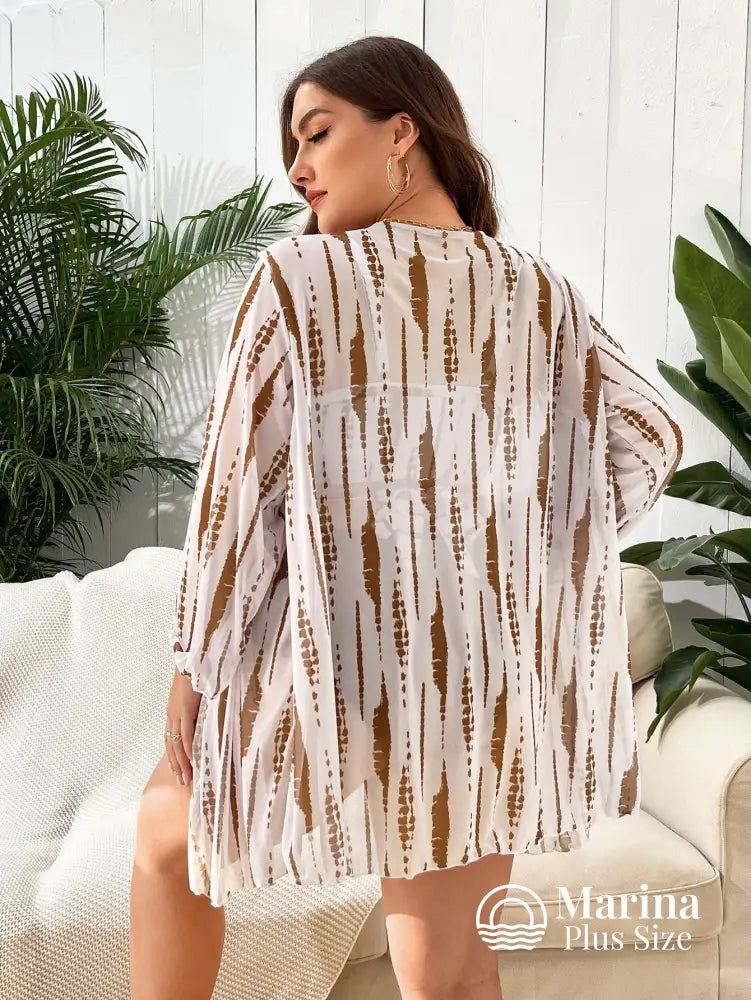 Conjunto Biquíni Saída Estampa Abstrata Top Transpassado Plus Size Conjunto Biquíni Saída Estampa Tropical Top