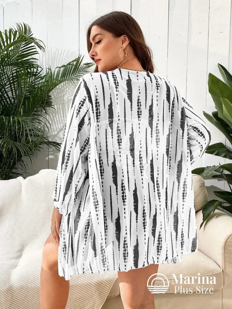 Conjunto Biquíni Saída Estampa Abstrata Top Transpassado Plus Size Conjunto Biquíni Saída Estampa Tropical Top