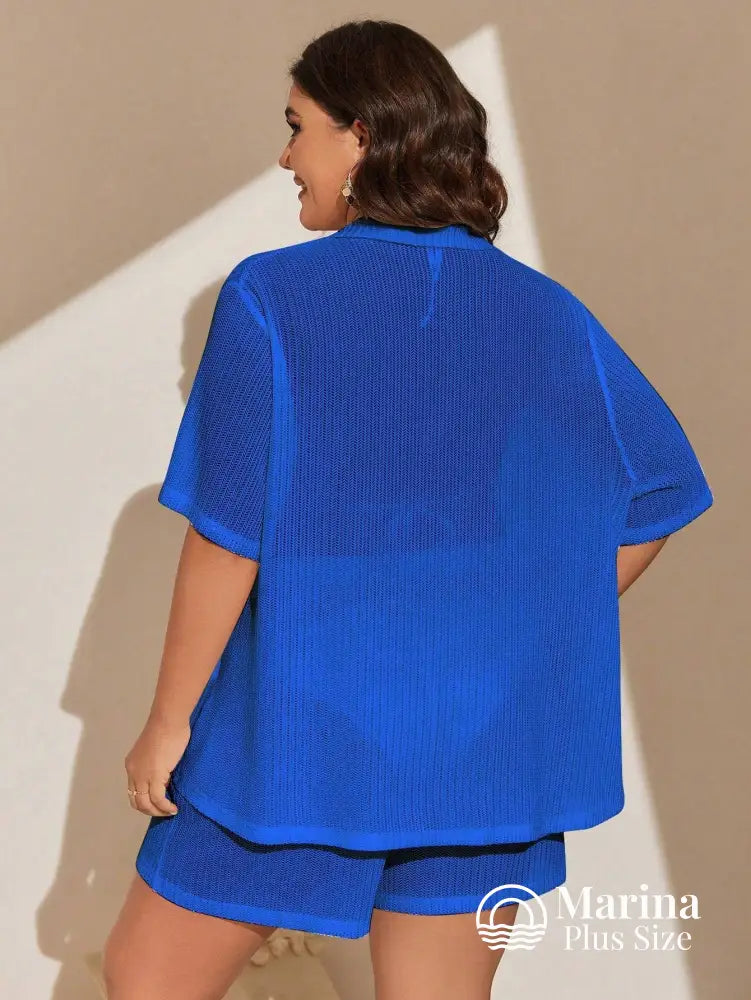 Conjunto Praia Camisa E Short Tela Vazada Plus Size Conjunto Praia Camisa E Short Tela Vazada Plus Size