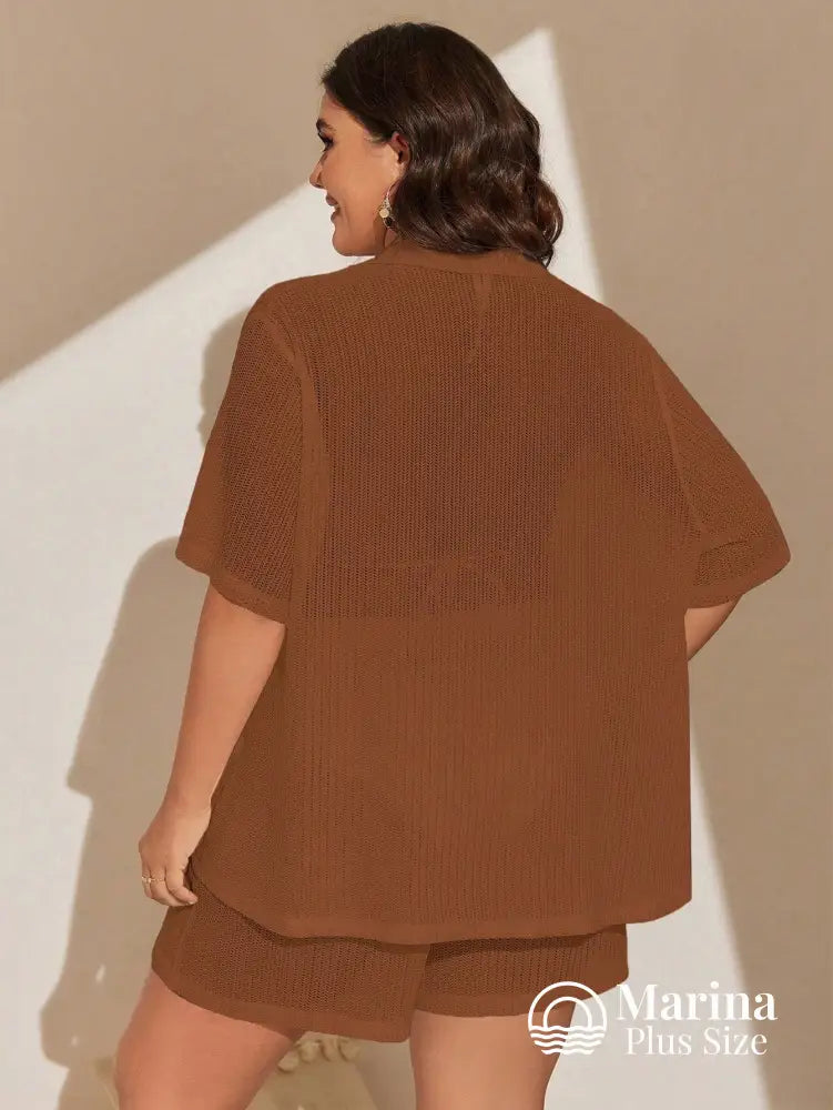 Conjunto Praia Camisa E Short Tela Vazada Plus Size Conjunto Praia Camisa E Short Tela Vazada Plus Size