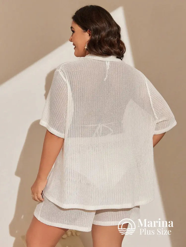 Conjunto Praia Camisa E Short Tela Vazada Plus Size Conjunto Praia Camisa E Short Tela Vazada Plus Size