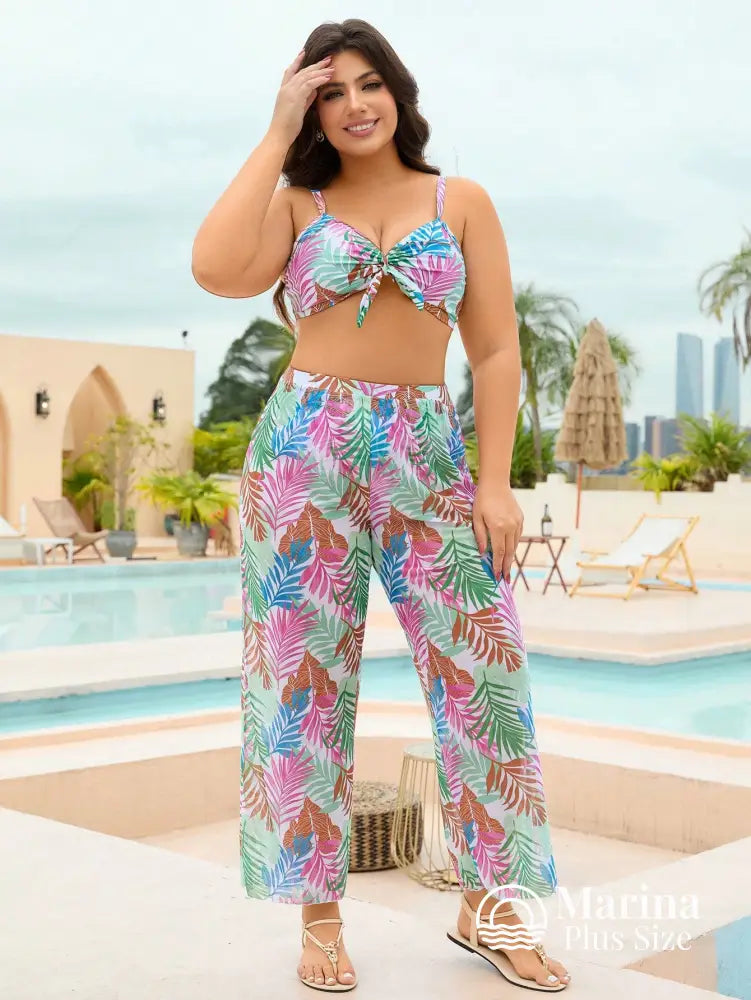 Conjunto Praia Estampa Tropical Com Calça Leve Plus Size Conjunto Praia Estampa Tropical Com Calça Leve Plus Size