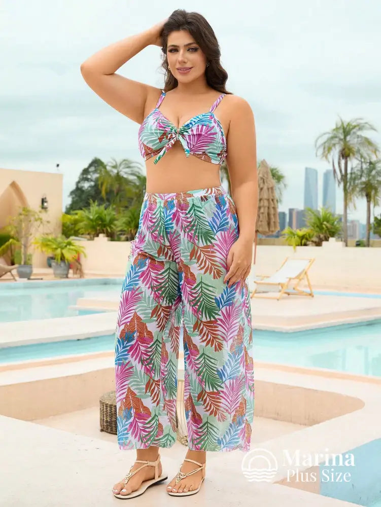 Conjunto Praia Estampa Tropical Com Calça Leve Plus Size Conjunto Praia Estampa Tropical Com Calça Leve Plus Size
