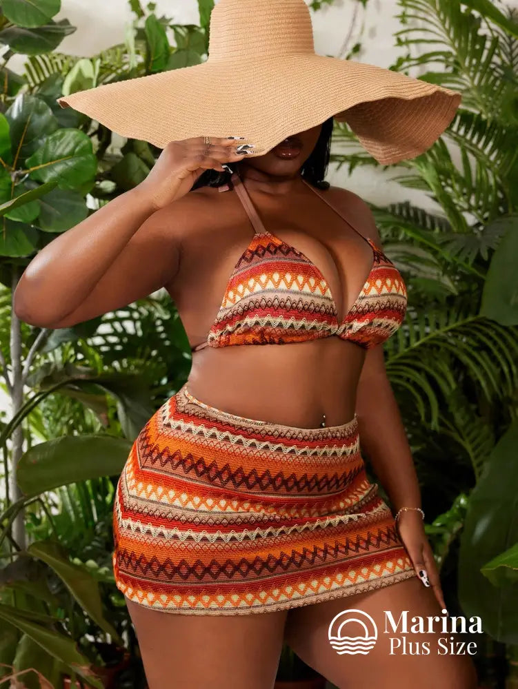 Conjunto Praia Top E Saia Estampa Étnica Plus Size Conjunto Praia Top E Saia Estampa Étnica Plus Size