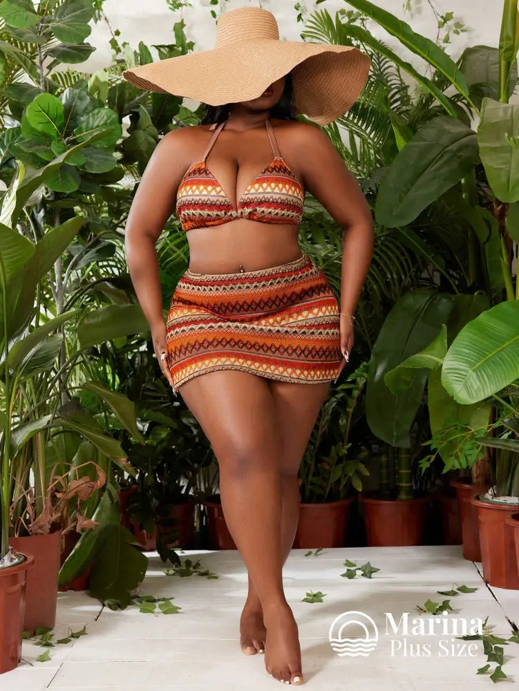 Conjunto Praia Top E Saia Estampa Étnica Plus Size Conjunto Praia Top E Saia Estampa Étnica Plus Size