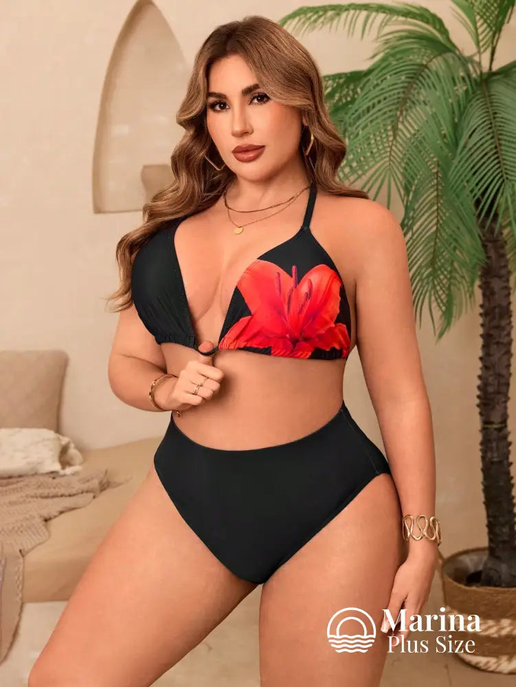 Conjunto Praia Top Triângulo Estampa Floral Short Leve Plus Size Conjunto Praia Top Triângulo Estampa Floral Short Leve