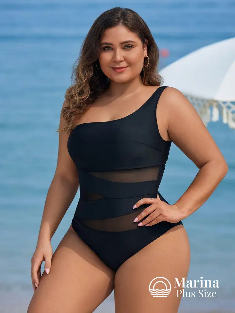 Maiô Assimétrico Tule Transparente Recortes Modernos Plus Size Maiô Assimétrico Tule Transparente Recortes Modernos