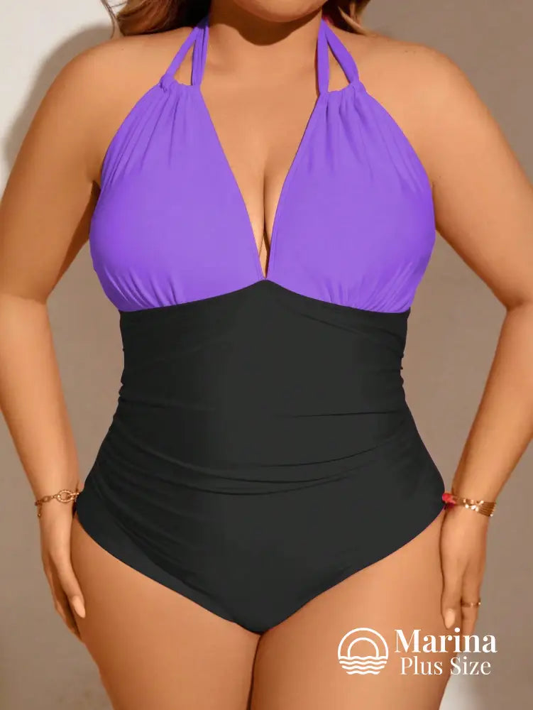 Maiô Bicolor Decote Profundo Efeito Modelador Plus Size Maiô Bicolor Decote Profundo Efeito Modelador Plus Size