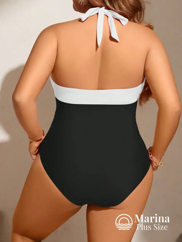Maiô Bicolor Decote Profundo Efeito Modelador Plus Size Maiô Bicolor Decote Profundo Efeito Modelador Plus Size