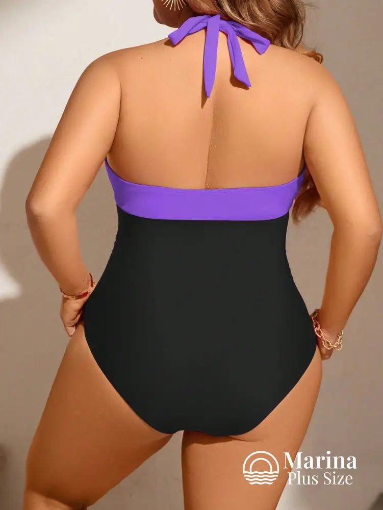 Maiô Bicolor Decote Profundo Efeito Modelador Plus Size Maiô Bicolor Decote Profundo Efeito Modelador Plus Size