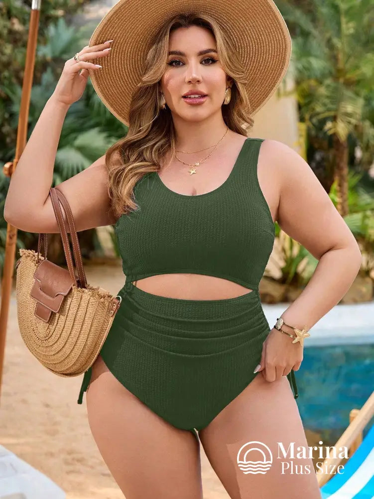 Maiô Canelado Recorte Cintura Laterais Ajustáveis Plus Size Maiô Canelado Recorte Cintura Laterais Ajustáveis Plus Size