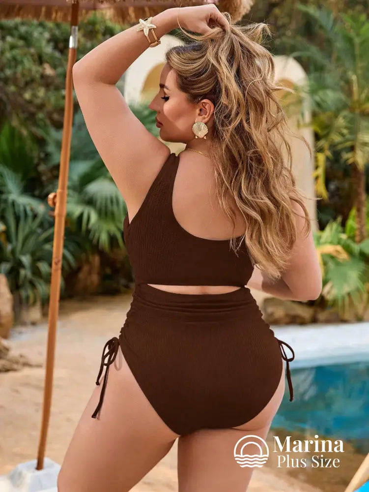 Maiô Canelado Recorte Cintura Laterais Ajustáveis Plus Size Maiô Canelado Recorte Cintura Laterais Ajustáveis Plus Size