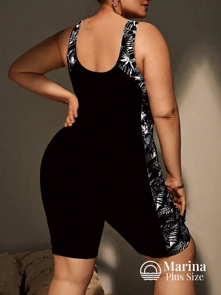 Maiô Esportivo Estampado Shorts Embutido Painéis Laterais Plus Size Maiô Esportivo Estampado Shorts Embutido Painéis