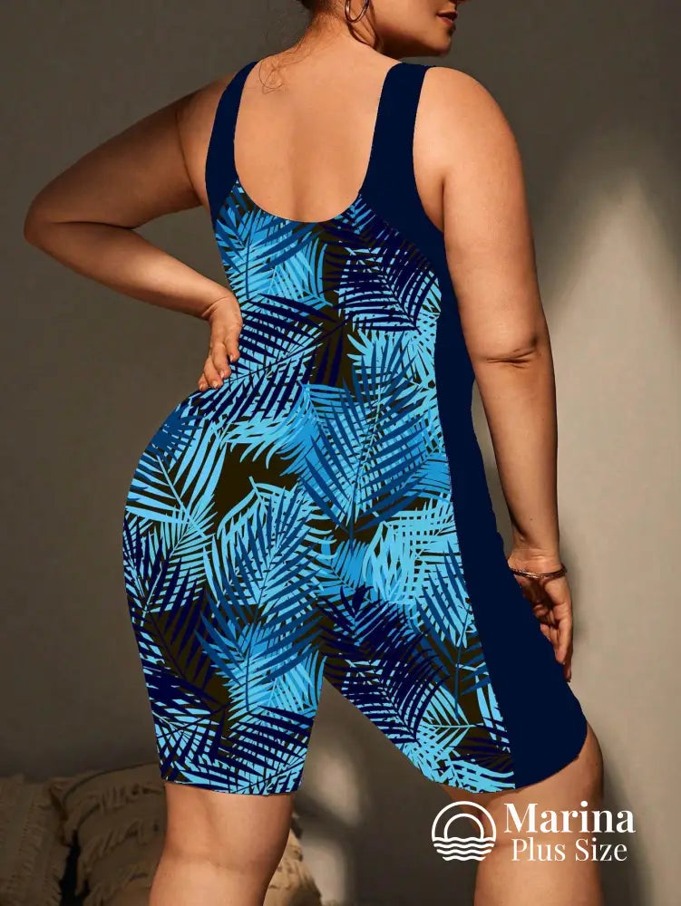 Maiô Esportivo Estampado Shorts Embutido Painéis Laterais Plus Size Maiô Esportivo Estampado Shorts Embutido Painéis