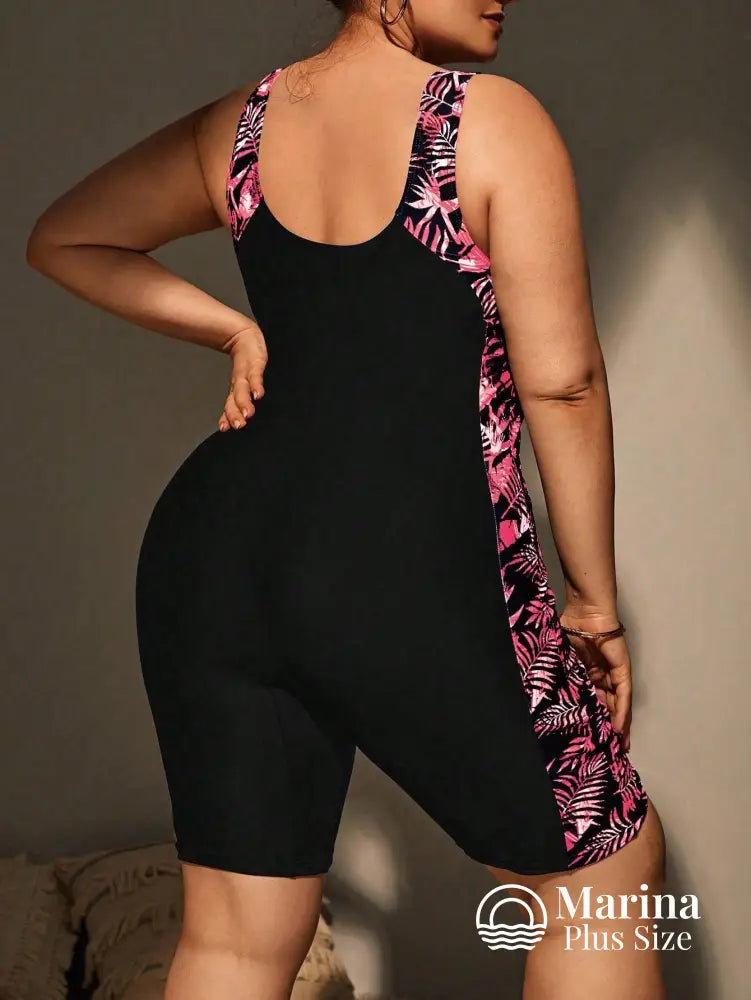 Maiô Esportivo Estampado Shorts Embutido Painéis Laterais Plus Size Maiô Esportivo Estampado Shorts Embutido Painéis