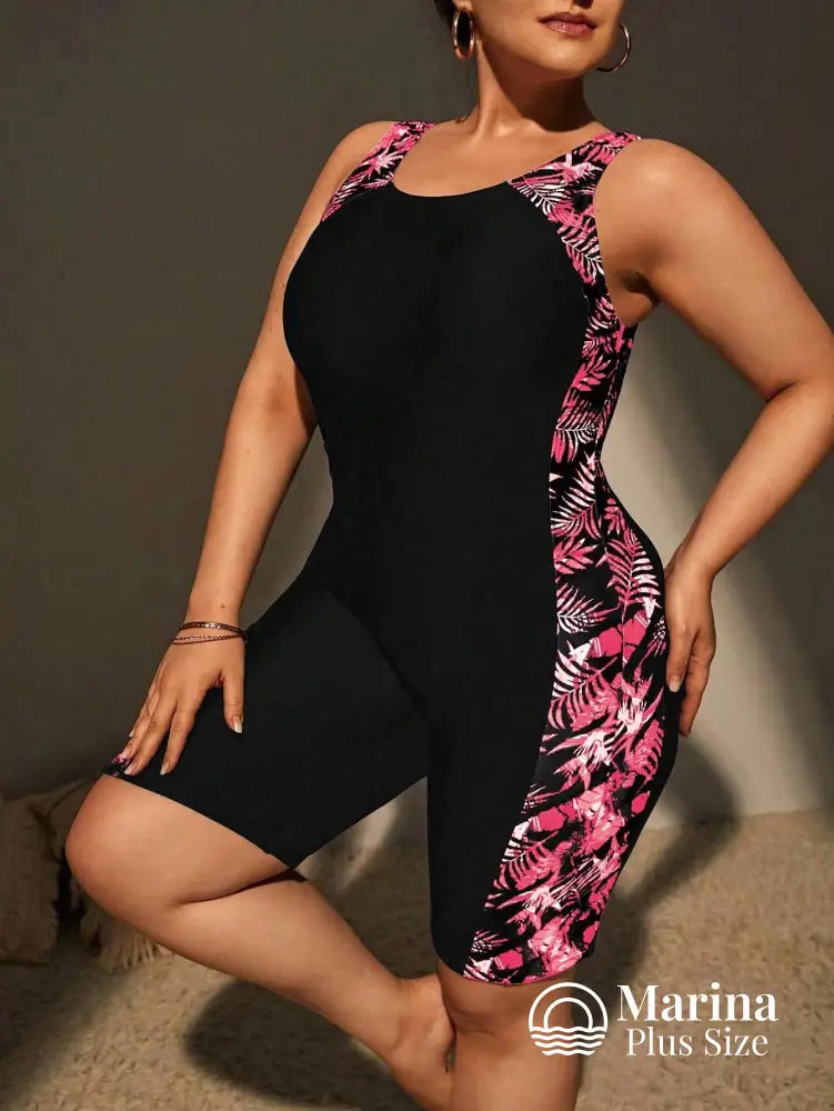 Maiô Esportivo Estampado Shorts Embutido Painéis Laterais Plus Size Rosa / G Maiô Esportivo Estampado Shorts Embutido