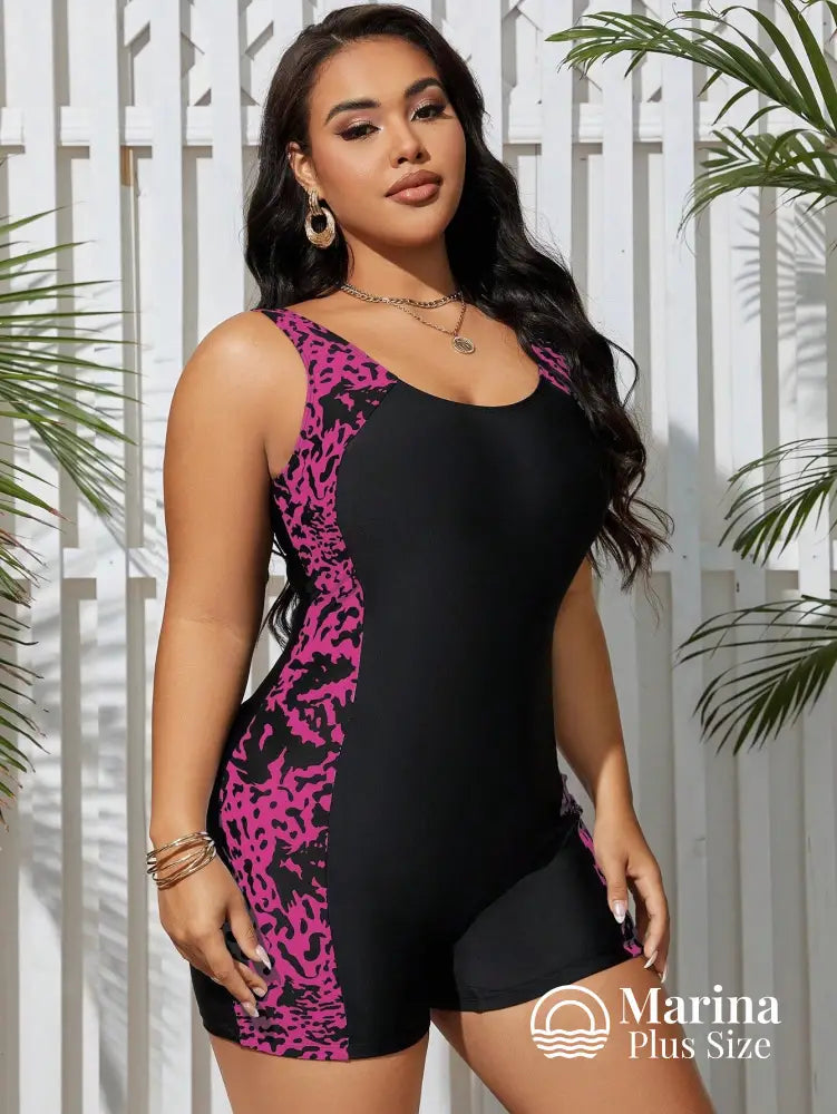Maiô Esportivo Shorts Embutido Painéis Estampados Plus Size Maiô Esportivo Shorts Embutido Painéis Estampados Plus Size