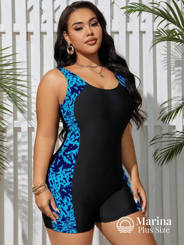 Maiô Esportivo Shorts Embutido Painéis Estampados Plus Size Maiô Esportivo Shorts Embutido Painéis Estampados Plus Size