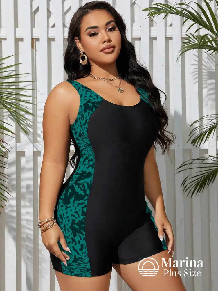 Maiô Esportivo Shorts Embutido Painéis Estampados Plus Size Maiô Esportivo Shorts Embutido Painéis Estampados Plus Size