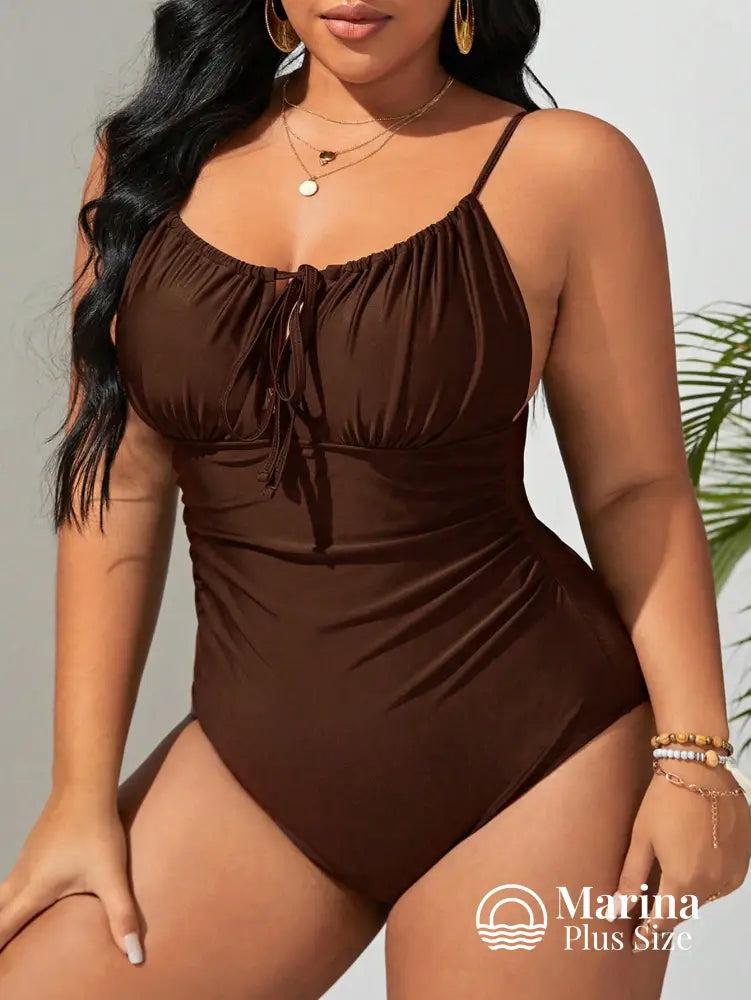 Maiô Franzido Amarração Frontal Efeito Modelador Plus Size Maiô Franzido Amarração Frontal Efeito Modelador Plus Size