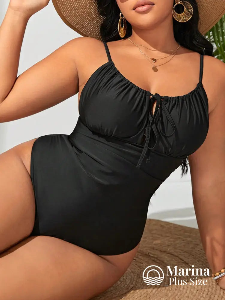 Maiô Franzido Amarração Frontal Efeito Modelador Plus Size Maiô Franzido Amarração Frontal Efeito Modelador Plus Size